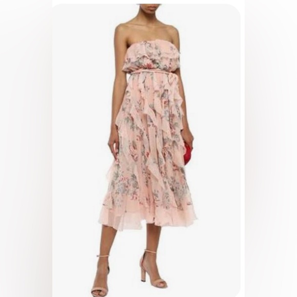 Zimmermann Dresses & Skirts - Zimmermann Bowie Waterfall Dress Peach Floral Strapless Size 1/ S NWOT